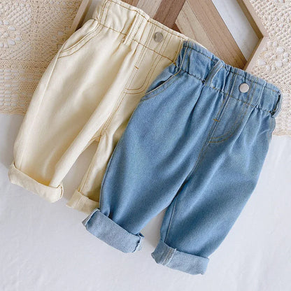 Spring Autumn Solid Kids Boys Straight Pants Fashion Children Clothing Trousers Brief Jeans for 1-6 Years
