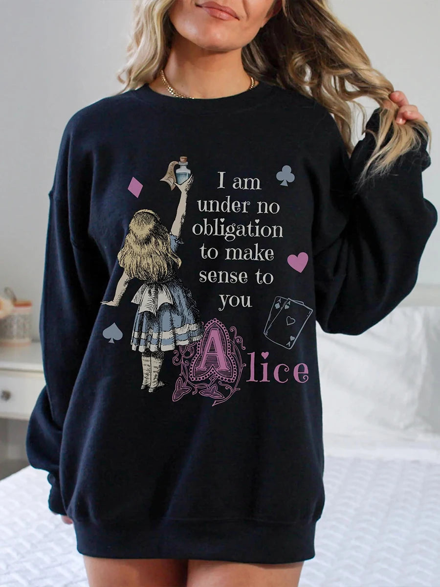 Alice in Wonderland Sweater Bookish Sweatshirt Alice in Wonderland Literary Comfort Fleece Sweatshirt Crewneck Y2K Streetwear
