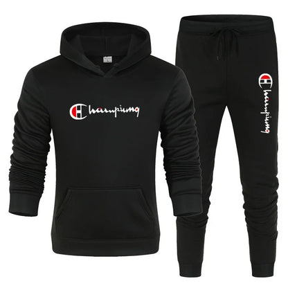 2025 Men's Tracksuit Hooded Sweatshirt+Sweatpants 2 Pcs Sets Sports Suit Casual Jogger Sportswear 2 Piece Male Streetwear Sets