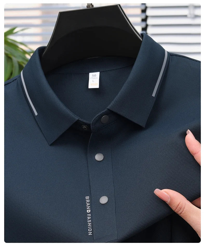 Men's Seamless Knit Polo Shirt - Summer Short Sleeve, Stretch Polyamide Spandex Blend Business Casual T-shirt