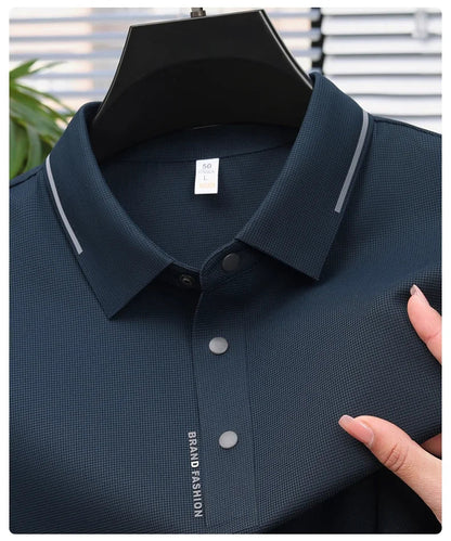 Men's Seamless Knit Polo Shirt - Summer Short Sleeve, Stretch Polyamide Spandex Blend Business Casual T-shirt