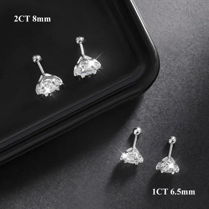 0.2/0.5/2ct D Color Moissanite Screw Stud Earrings for Women Men Silver 925 Plated 18K Pass Diamond Test 6 Prong Earring