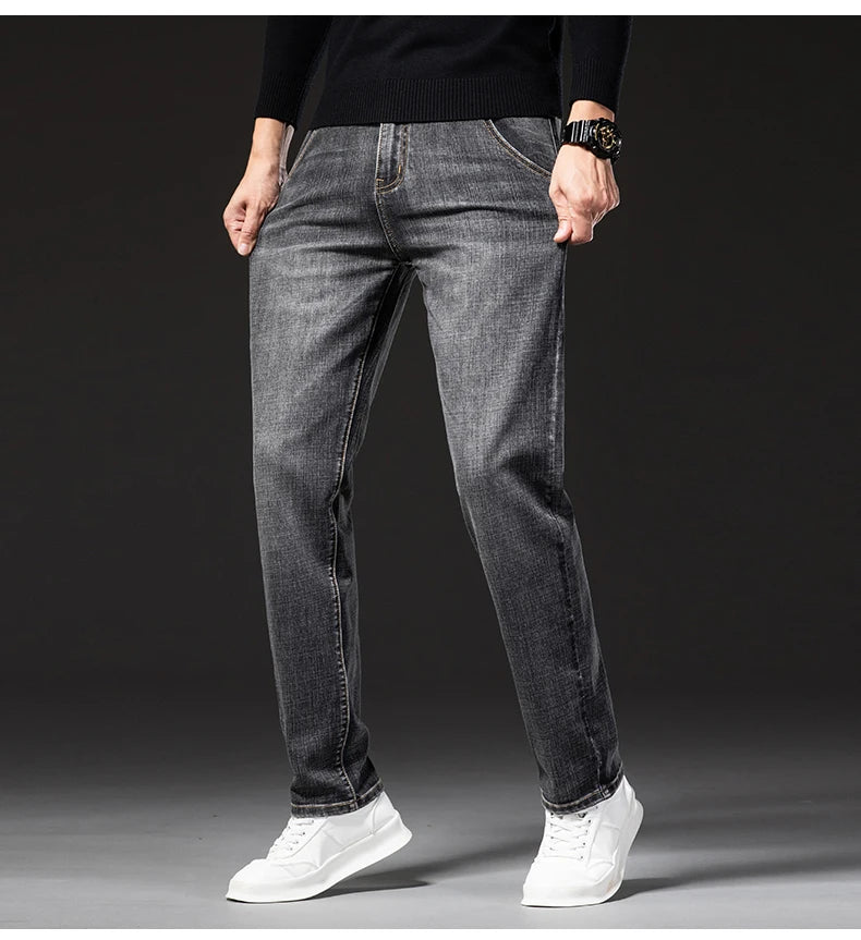 New Autumn and Winter  Plus Size 40 42 44 Men Straight Loose Jeans Business Fashion Denim Stretch Pants Male Brand Trousers