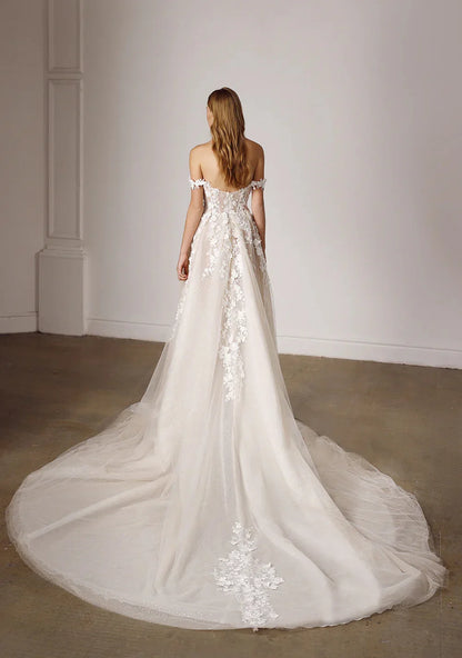 Elegant Off The Shoulder Sweetheart Lace Applique Boho Beach A Line Wedding Dresses Sweep Train Custom Made 2025 Vestido De Noiv