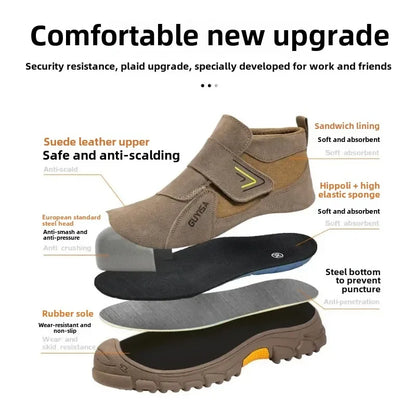 New Anti Smashing and Anti Puncture Men's and Women's Safety Shoes  Protective Boots  Wear-resistant Suede Shoes  Anti Scalding