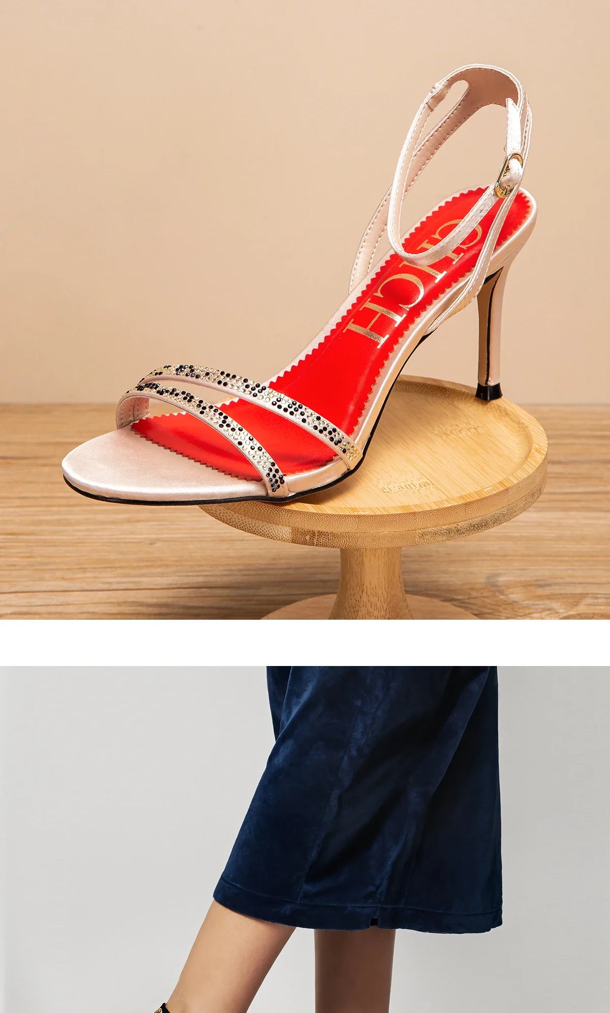 Woman's  Heels Summer Satin Open Toe Ankle Strap Girls Sandals 8cm