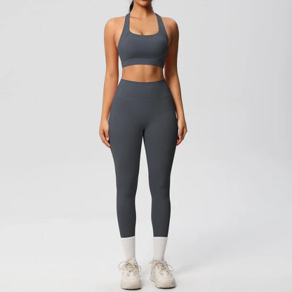 Women 2pcs Patchwork Sport Yoga Suit Training Sleeveless Sport Gym Tops  Tummy Control Slimming Booty Leggings Yoga Suit Sports