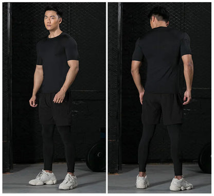 2024 Men's Running Fitness Sportswear Athletic T-Shirt Training Gym Clothes Sports Suits Workout Jogging Rashguard Men's Kit