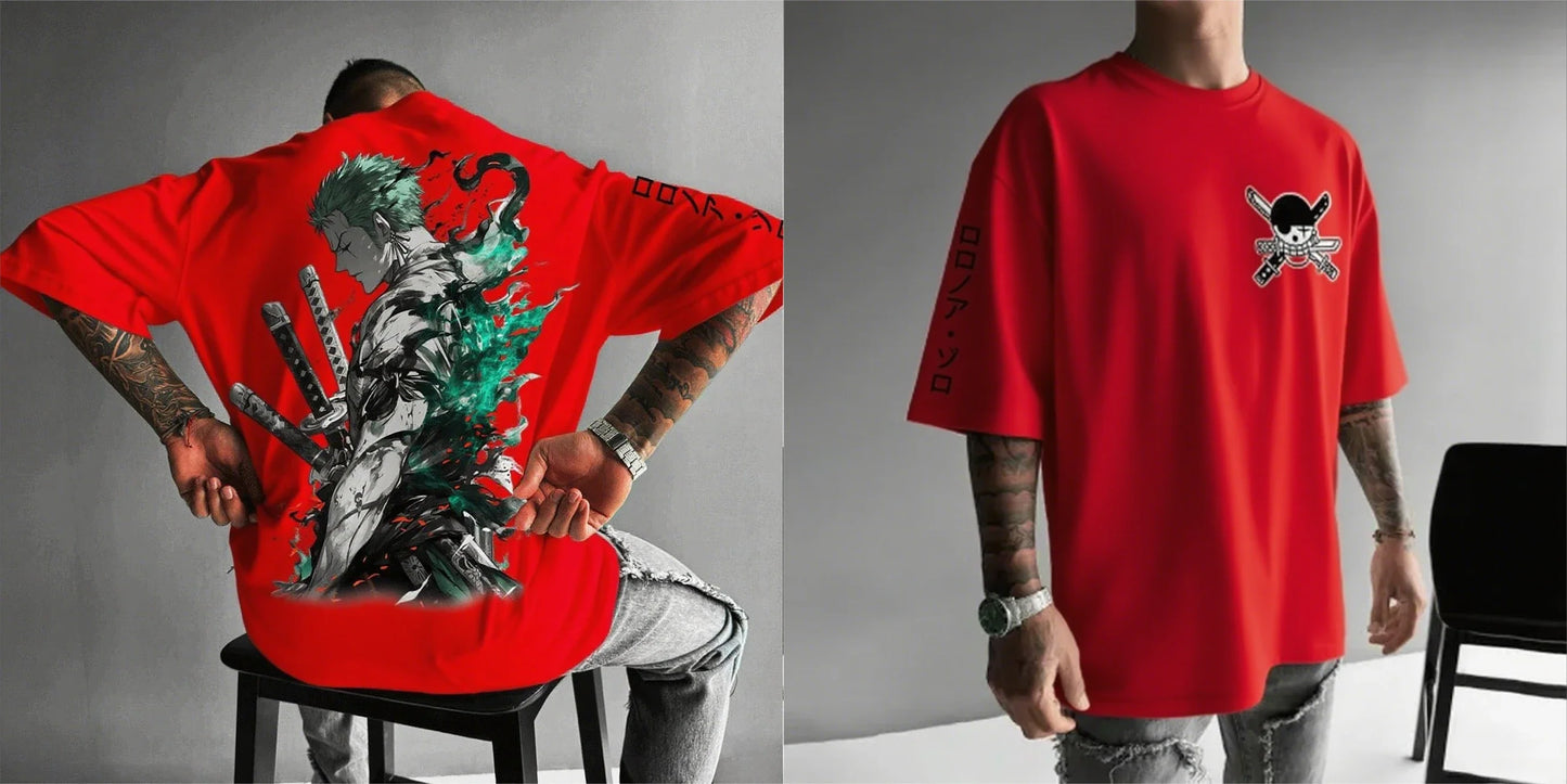 One Piece Zoro Anime Men's Short Sleeve T-shirt New Summer Cotton Streetwear Casual Top Graphic Tee Oversized Y2k Clothes Unisex