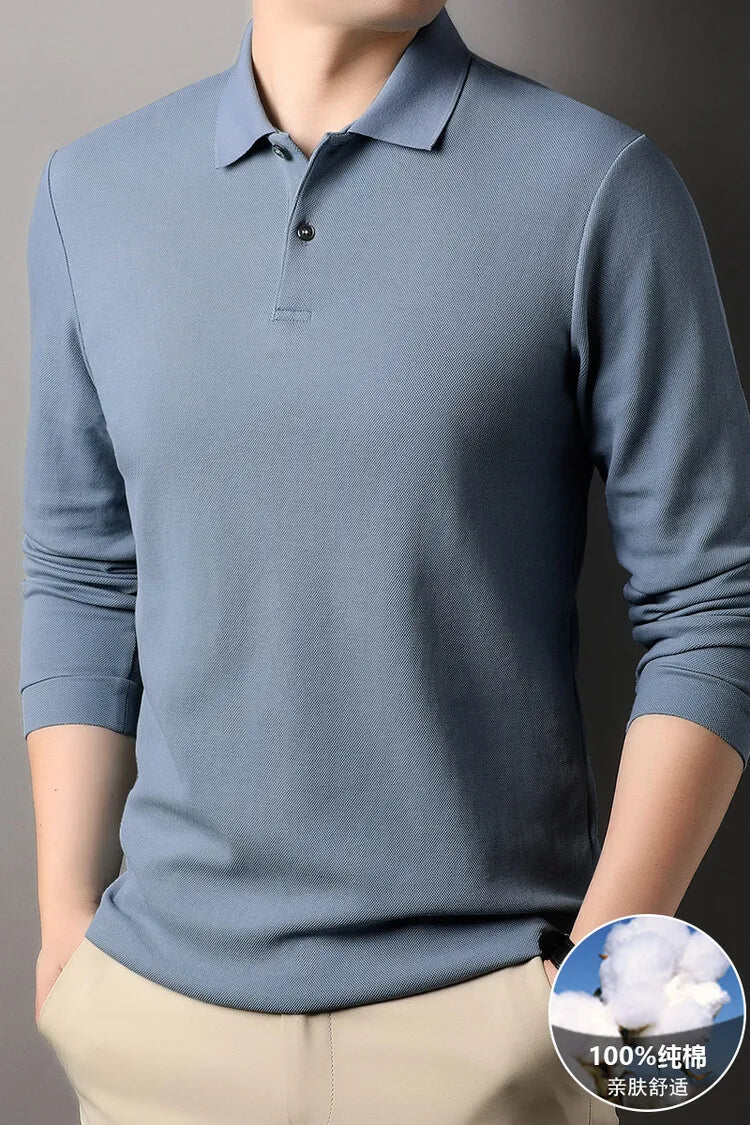 100% Cotton Polo Shirt, Four Seasons Universal  Leisure Long Sleeve, Breathable Lapels T-shirt, Perfect for Golf Sports Durable