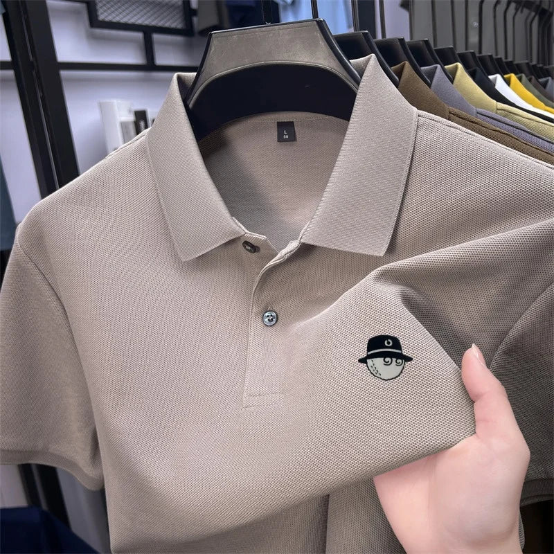 Men's Cotton100% High End Brand Lapel Polo Shirt Summer New Solid Color Print Short Sleeve T-Shirt Casual Breathe Men's Clothing
