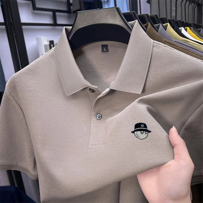 Men's Cotton100% High End Brand Lapel Polo Shirt Summer New Solid Color Print Short Sleeve T-Shirt Casual Breathe Men's Clothing