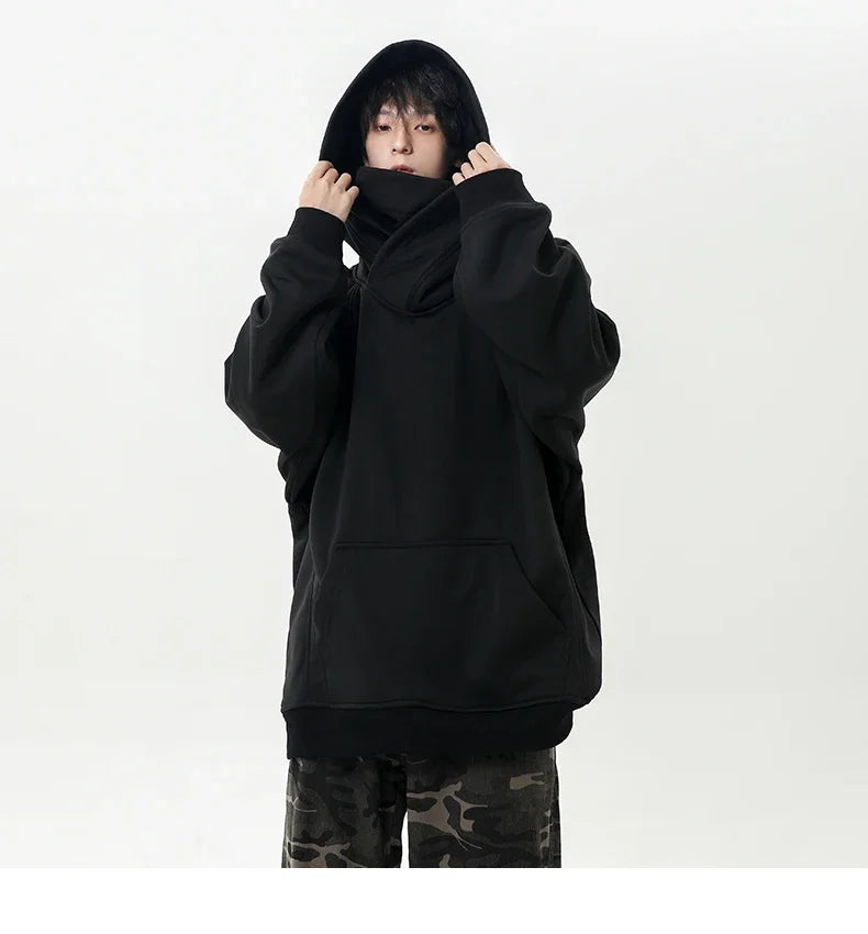 Autumn New High Neck Sweatshirt Men Pile Up Collar Hoodie Harajuku College Style Ninja Sweatshirt Casual Sports Loose Couple Top