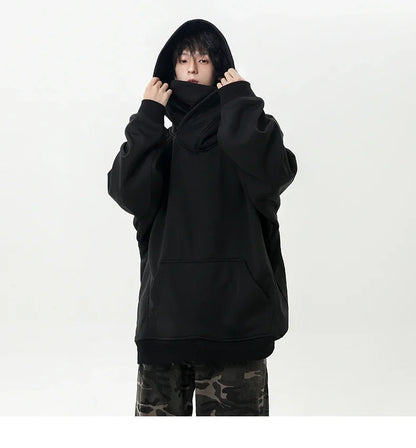 Autumn New High Neck Sweatshirt Men Pile Up Collar Hoodie Harajuku College Style Ninja Sweatshirt Casual Sports Loose Couple Top