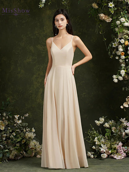 Elegant Sleeveless Lace Back 2024 New Long Formal Evening Dresses With V Neck Party Prom Gowns Robe De Soiree Longue