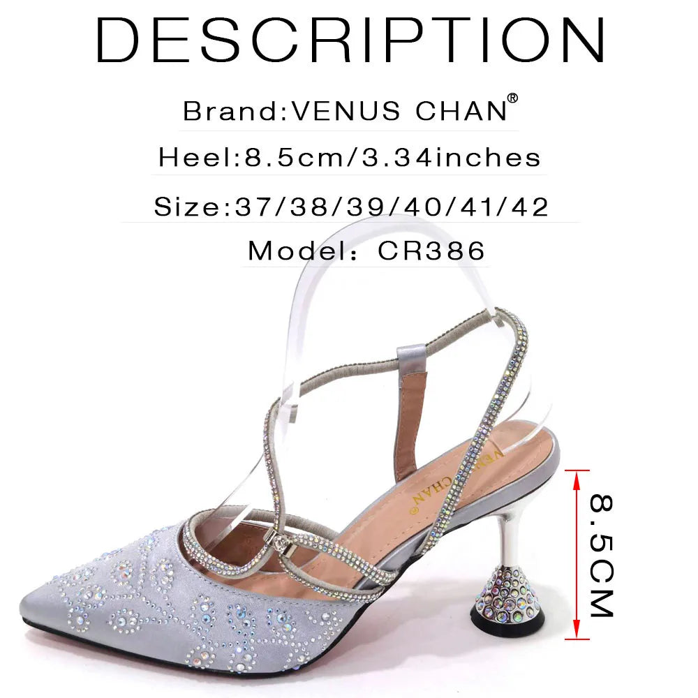 2025 Summer New Design Specials Italian Women Shoes and Bag Set Wine Color Comfortable High Heels With Rhinestone