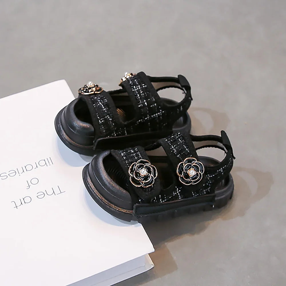 Korean Style Summer Sandals For Girls Luxury Pearl Flower Children's Beach Shoes Ergonomics Soft-soled Kid's Girl's Sandals