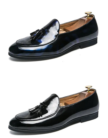 Fashion Men Shoes Patent Leather 37-47 Size Boys Breathable Loafers Black Soft Outdoor Casual Summer Mules Dress Flats