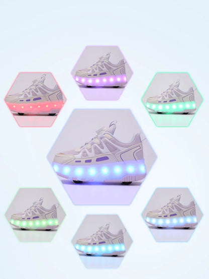 Boys Girls Roller Shoes Pink Blue Four Wheels Luminous Glowing Kids Outdoor Sport Casual Shoes USB Children Led Sneakers Shoes