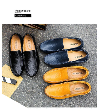 Genuine Leather Men Casual Shoes Luxury Brand Designer Men Loafers Moccasins Breathable Slip on Male Boat Shoes Plus Size 37-47