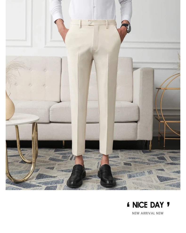 Thickened Fleece Men's Casual Straight Leg Pants Autumn Winter Elastic Slim Fit Korean Style Fashionable Nine Point Long Trou...
