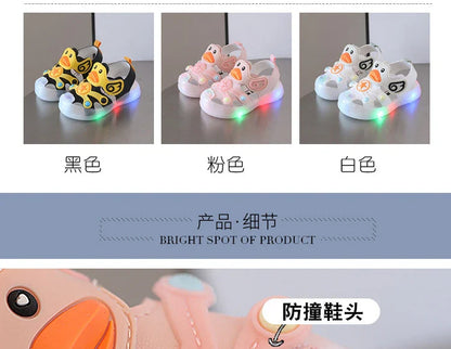 LED Light Baby Shoes 2023 Summer 0-3 Year Old Boys/girl Headband Anti Kick Sandals with Soft Soles Baby Toddler Soles Beach Shoe