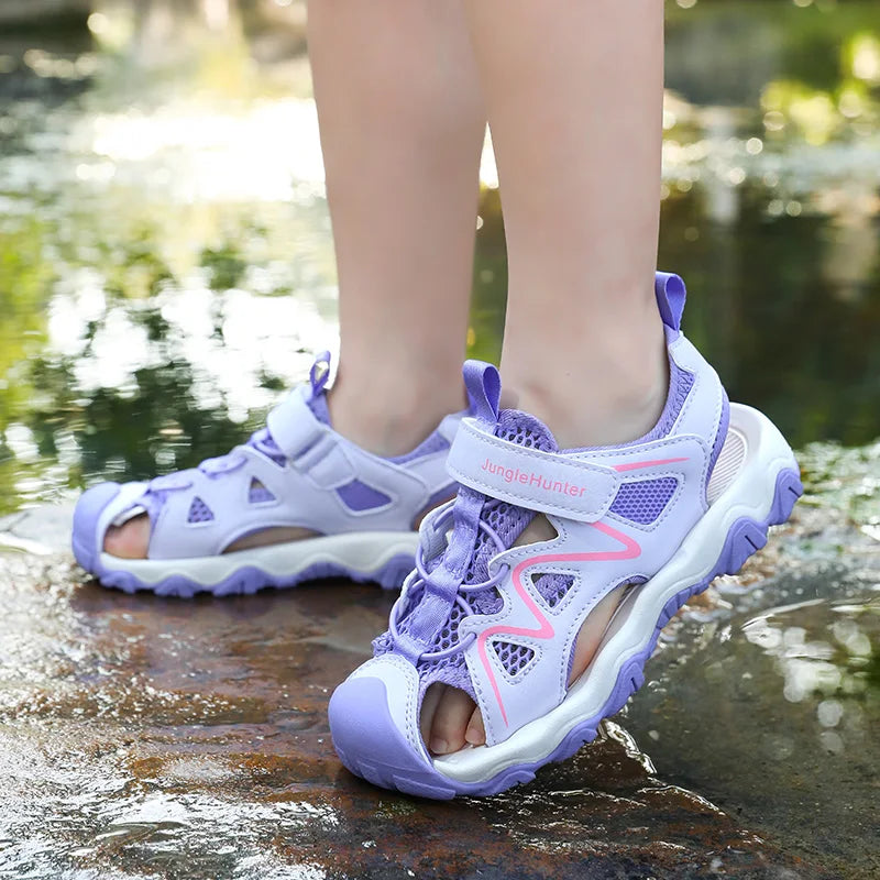 Summer Breathable Anti-Slip Sport Sandals for Boys&Girls Kids Outdoor Closed-Toe Beach Shoes Anti-Bump Water Sandals