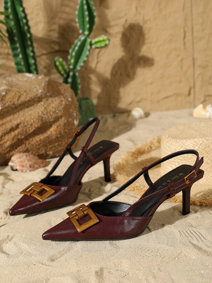 2026 New Women's Sandals Fashion Buckle Design Summer Elegant Pointed-Toe High Heels Outdoor Banquet Open-Back Heels