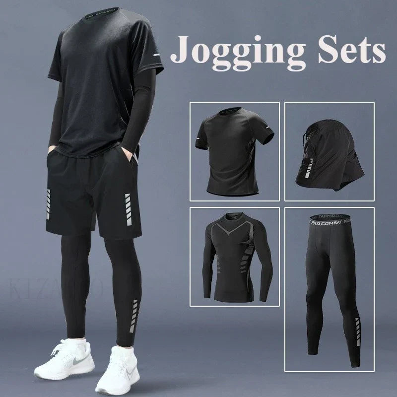 Fitness Clothes Ice Silk Quick Drying T-shirt Suit Men Short Sleeve Running Sportswear Shorts Tracksuit Gym Sports Training Sets