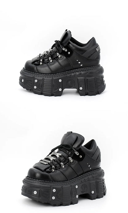 2026 New Punk Style Women Shoes Lace-up Heel Height 6CM Platform Shoes Woman Gothic Ankle Rock Boots Metal Decor Woman Sneakers