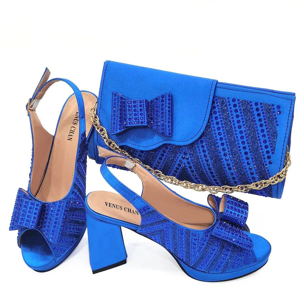 Black Color Elegant High Heels Nigeria Popular Design African Ladies Shoes And Bag Set for Wedding Party