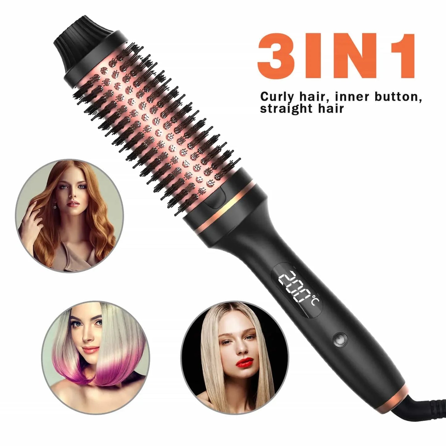 Thermal Brush Styling Comb Electric Fast Heating Anti Scald 3 in 1 Straightener Heated Brush Professional Hair Styling Brush