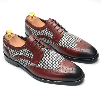 Mens Dress Shoes Original Luxurry Fabric and Genuine Leather Brogue Social Party Business Lace Up Derby Wedding Formal Shoes Men