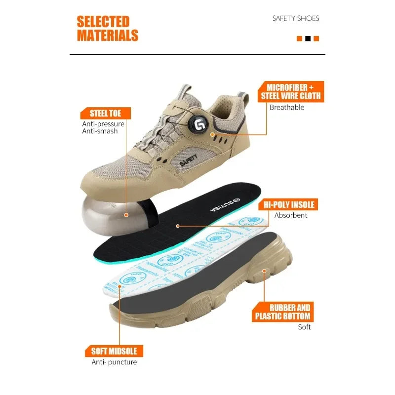 Men's Lightweight Safety Shoes Steel Toe Breathable Anti-Smashing Comfortable Puncture Resistant Work Footwear