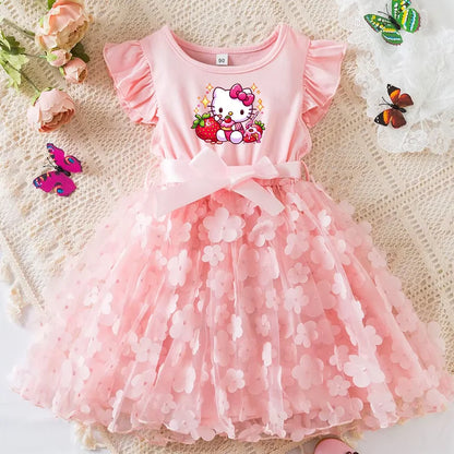 Girls Summer Dress Cartoon Bow Tutu Dress 3D Butterfly Cute Cotton Party Casual Dress for Baby 2-6 Years