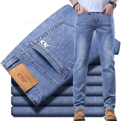 High Quality Spring Autumn Men's Slim Jeans Stylish Casual Stretch Fabric Denim Pants Classic Trousers Smoke Gray Plus Size 40