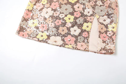 Colorful Flower Print Mini Dress Women Sequins Patchwork Skinny Backless Sleeveless Vacation Trend Elegant Outfits