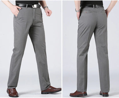 Cotton Pants Men's Straight Leisure Business Trousers Solid Autumn Winter Chinos Belted Pants Dad Elderly Formal Trousers