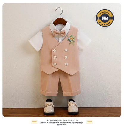 Boys Summer Vest Shorts Performance Suit Children Formal Wedding Dress Kids Photography Suit Baby Birthday Ceremony Costume