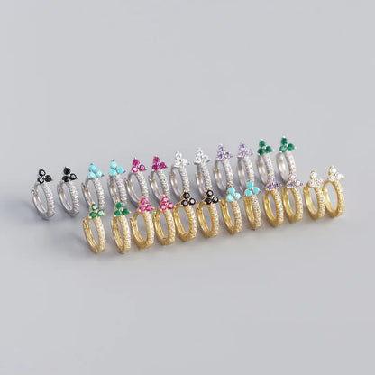 925 Sterling Silver Romantic Color Zircon Three-petal Flower Stud Earrings for Women Fashion Huggies Piercing Jewelry