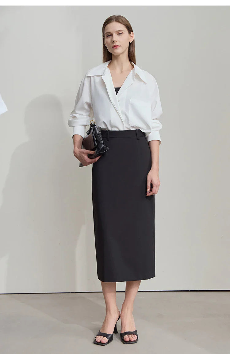 Women's Midi Skirt Minimalist New Summer Style High Intelligence Sense Commuting Elegant Back Slit Straight Skirt 12522034