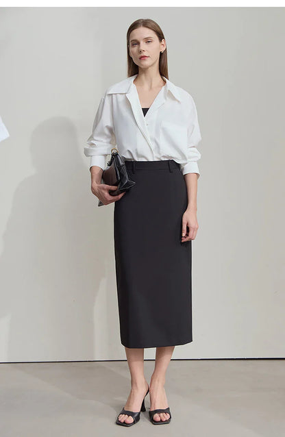 Women's Midi Skirt Minimalist New Summer Style High Intelligence Sense Commuting Elegant Back Slit Straight Skirt 12522034