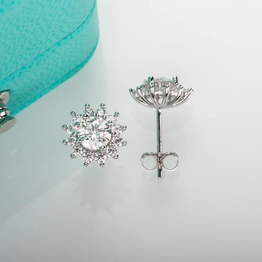 1 Carat Total D Color Moissanite Diamond Sunflower Earrings For Women 925 Sterling Silver Stud Earrings Wholesale