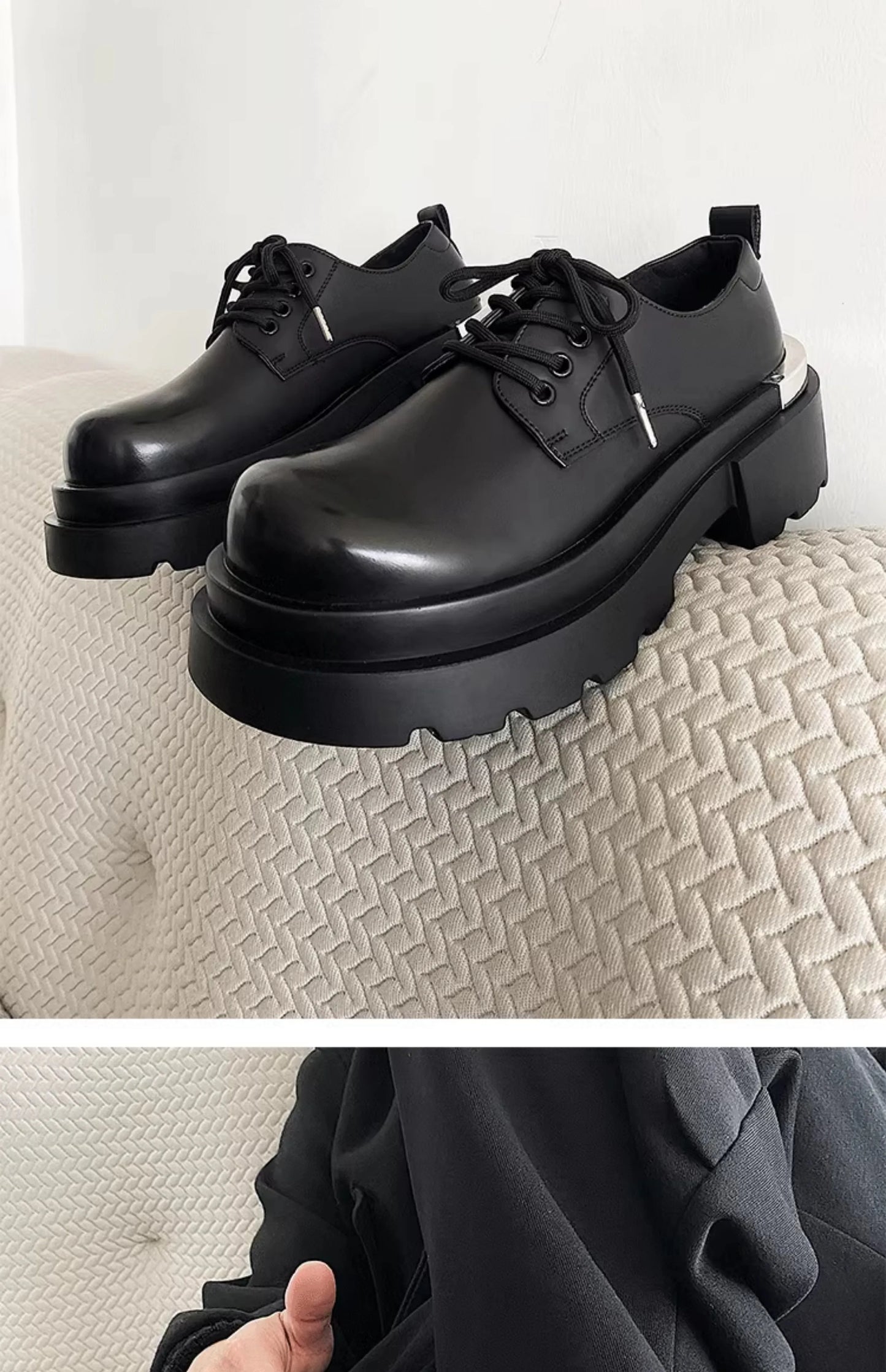 Original niche polished formal leather shoes new high-end feel thick sole with 7CM height increase big head casual shoes