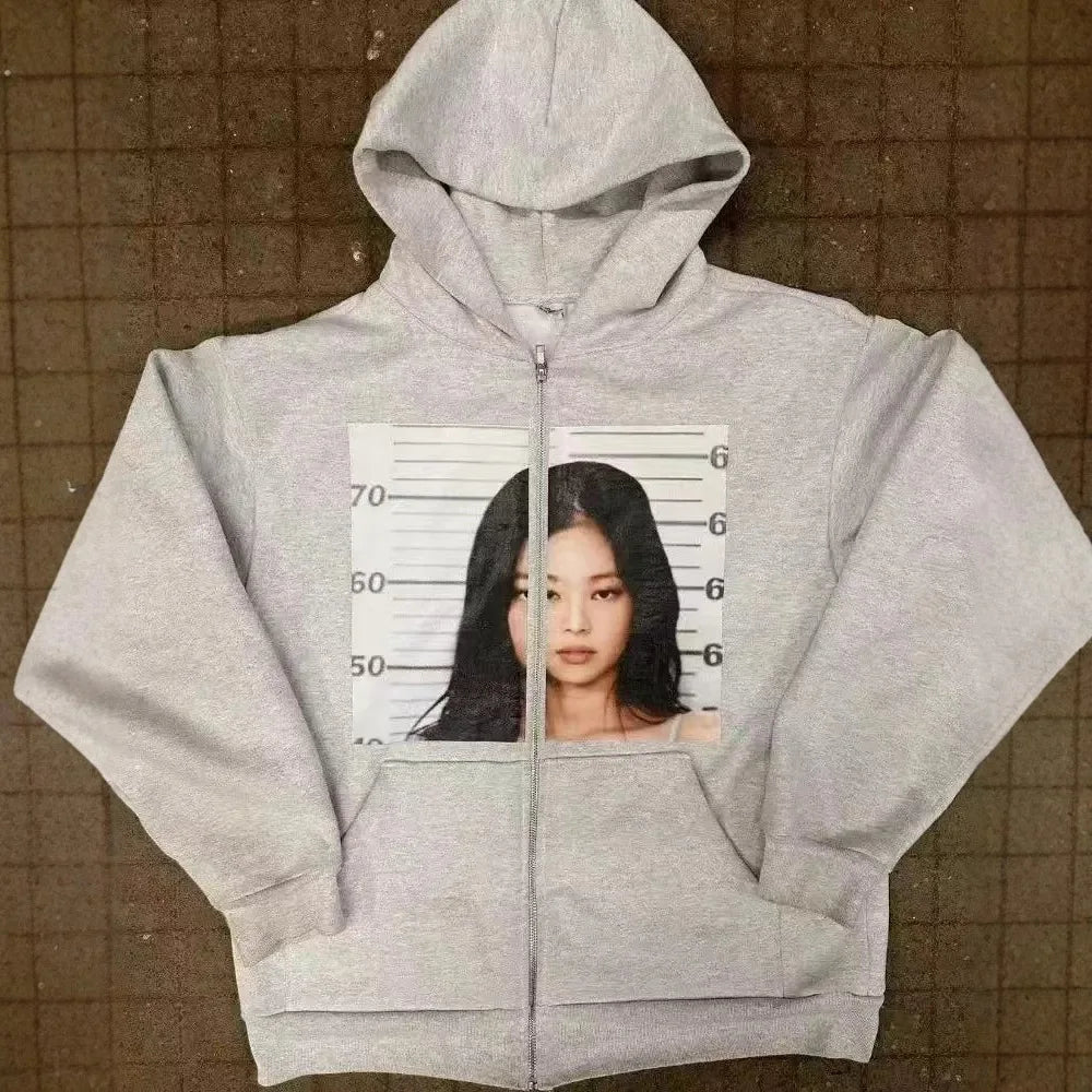 European and American Version Unisex Cute Hoodie Youth Oversized Sweatshirt Casual Clothes Zipper Jacket