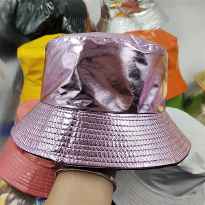 Colorful Shiny Leather Two Sided Fisherman Hat Women's and Men's Hip Hop Summer Sunshade Hat Foldable Bucket Hat