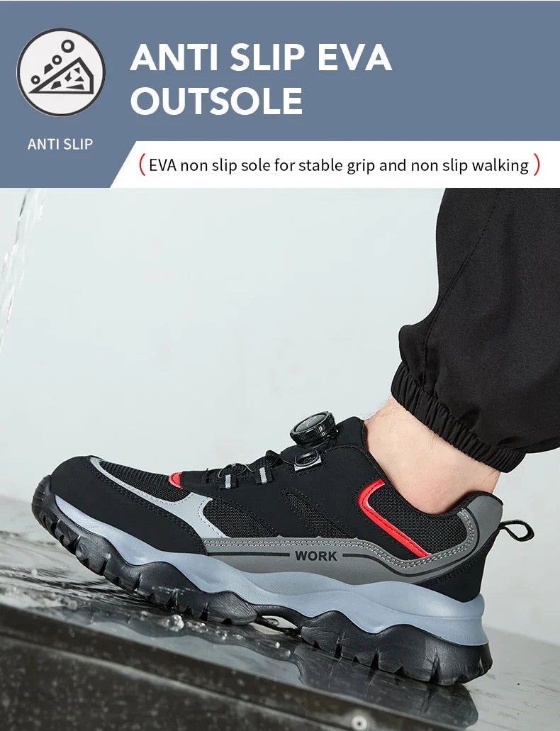 Men's Work Safety Boots Steel Toe Shoes Indestructible Shoes Puncture-Proof Work Boots Kevlar fabric Rotating Button Shoes