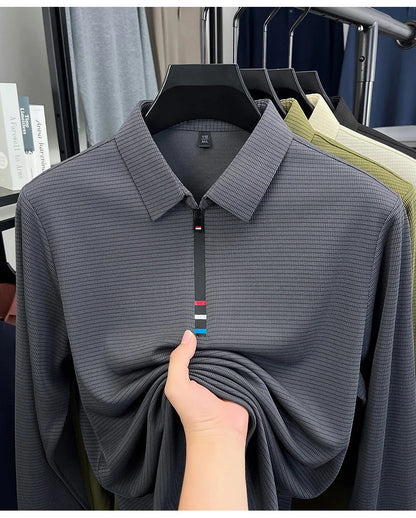 Light luxury half zipper men long sleeve polo shirt high-quality unique checkered printed Korean style trend new casual T-shirt