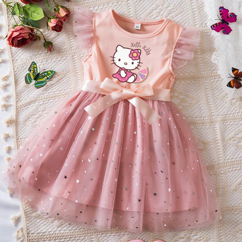 Girls Sequin Tutu Dress with Bow Flutter Sleeves Summer Princess Party Outfit for Toddler Kids 2-6 Years