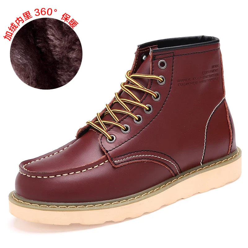 Winter Warm Men Boots Leather Mens Snow Boots No-slip High Top Male Work Shoes with Fur Handmade Waterproof Male Ankle Boots